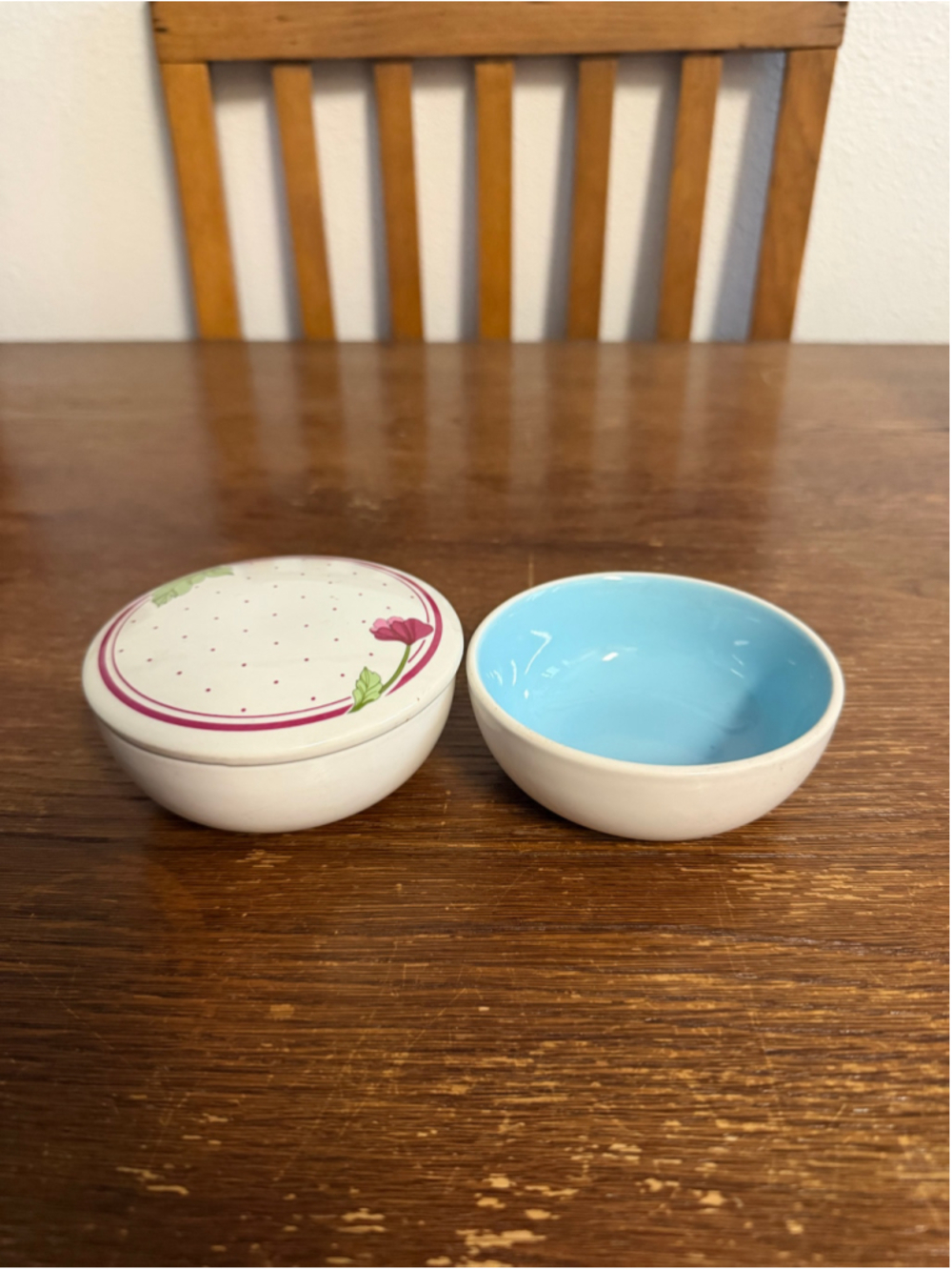Vintage Ceramic Bowls Set of 2 Blue Green Interiors Floral Lid 4â